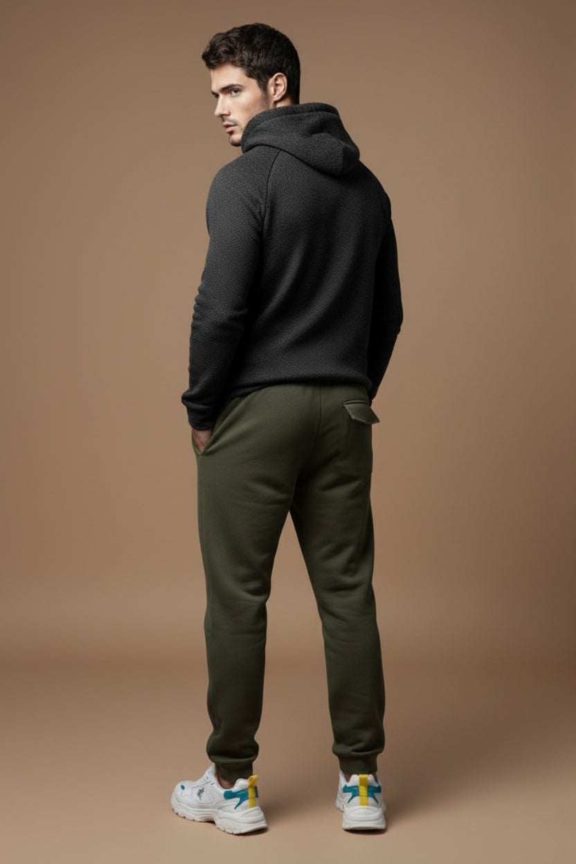 Men’s Classic Olive Green Fleece Joggers – Soft & Stylish Fit