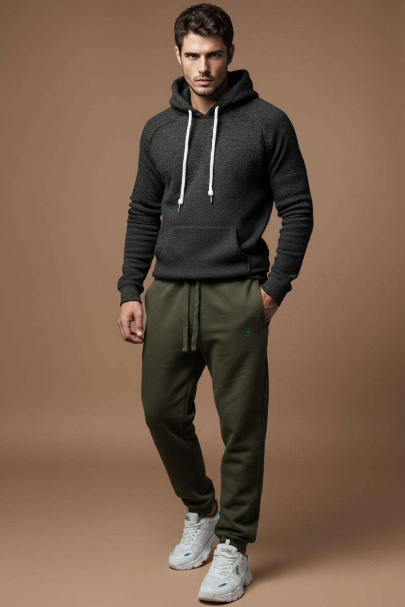 Men’s Classic Olive Green Fleece Joggers – Soft & Stylish Fit