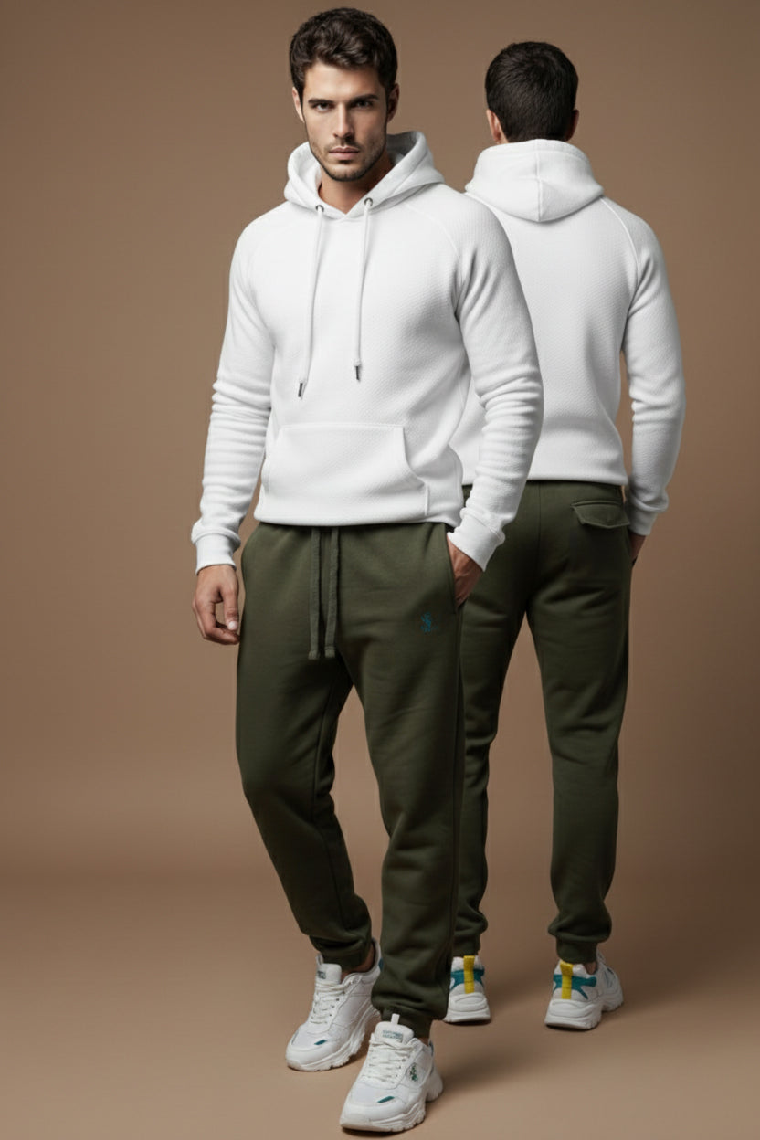 Men’s Classic Olive Green Fleece Joggers – Soft & Stylish Fit